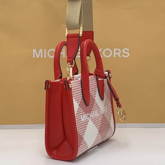 Michael Kors Mirella Extra-Small Logo Crossbody XBODY Shopper Bag Bright Red NWT - Picture 9 of 16